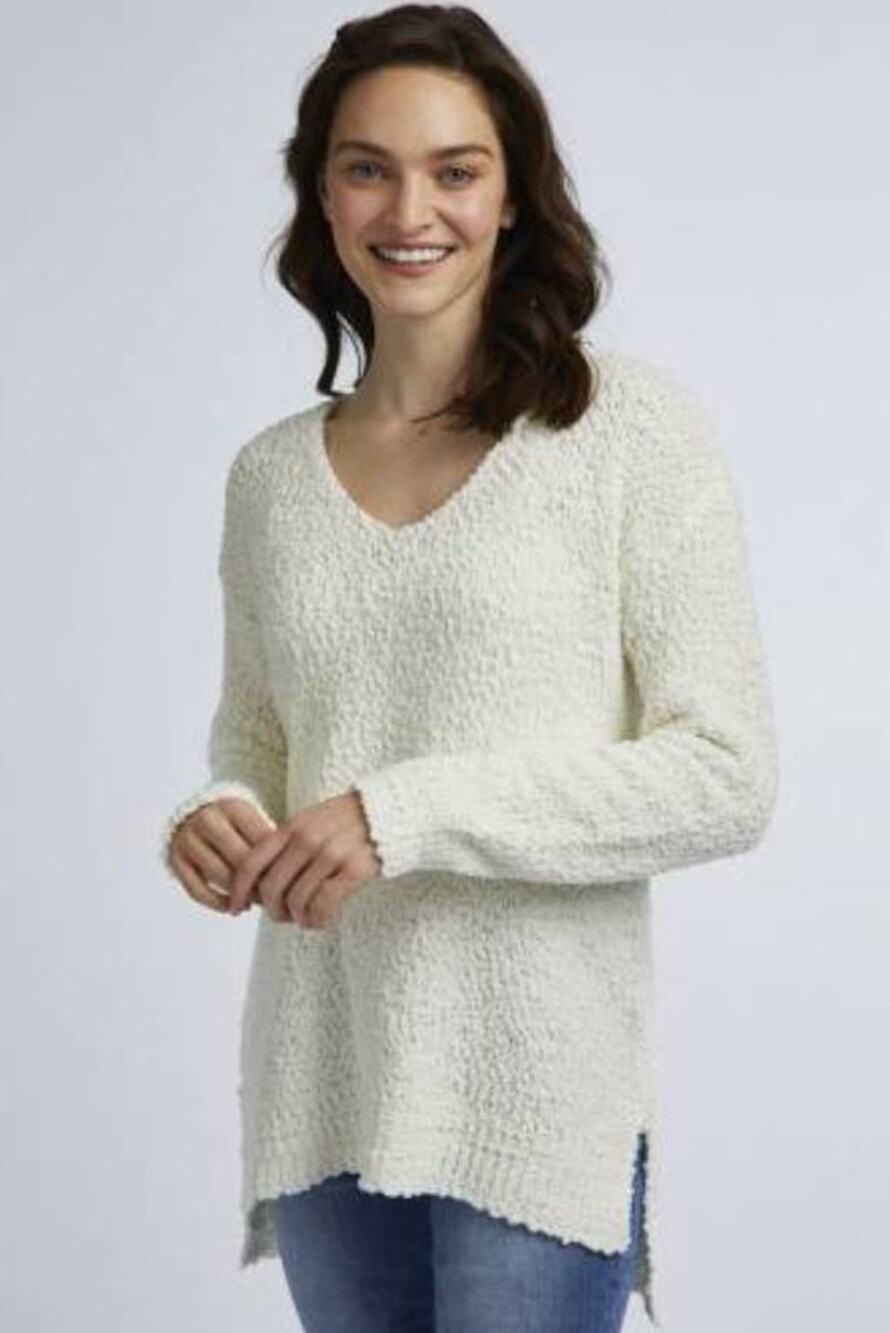 Made With Love Boutique White Hooded Popcorn Sweater NWT